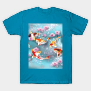 Sakura and koi carp in aqua pond T-Shirt